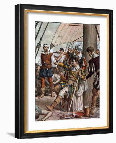 Death of the Navigator Lourenco De Almeida (Circa 1480-1508) at the Battle of Chaul, India 1508 (De-Tancredi Scarpelli-Framed Giclee Print