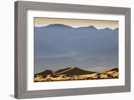 Death Valley NP, CA: Mequite Sand Dunes Near Stovepipe Wells People In Distance Hiking 100 Ft Dunes-Ian Shive-Framed Photographic Print