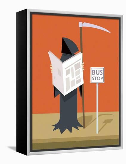 Death waiting at the bus stop-Harry Briggs-Framed Premier Image Canvas