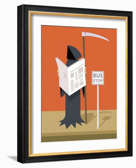 Death waiting at the bus stop-Harry Briggs-Framed Giclee Print