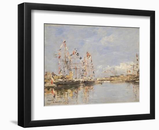 Deauville, Flag-Decked Ships in the Inner Harbour, 1896 (Oil on Panel)-Eugene Louis Boudin-Framed Giclee Print