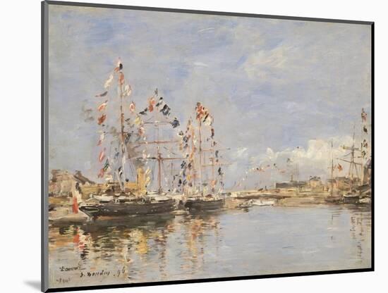 Deauville, Flag-Decked Ships in the Inner Harbour, 1896 (Oil on Panel)-Eugene Louis Boudin-Mounted Giclee Print