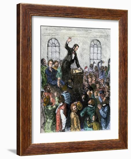 Debate Between Abraham Lincoln and Stephen Douglas, Campaigning for Office of US Senator, Illinois-null-Framed Giclee Print
