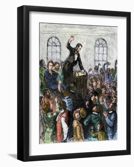 Debate Between Abraham Lincoln and Stephen Douglas, Campaigning for Office of US Senator, Illinois-null-Framed Giclee Print