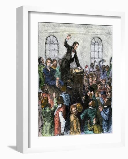 Debate Between Abraham Lincoln and Stephen Douglas, Campaigning for Office of US Senator, Illinois-null-Framed Giclee Print