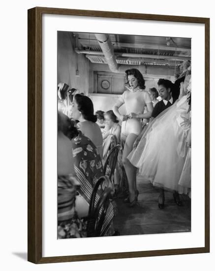 Debutante Actress Tina L. Meyer Changing Clothes Backstage in Dressing Room-Nina Leen-Framed Premium Photographic Print