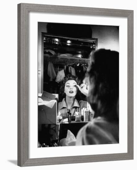 Debutante Actress Tina L. Meyer Putting on False Eyelashes in Dressing Room-Nina Leen-Framed Premium Photographic Print