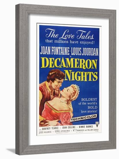 Decameron Nights, from Left: Louis Jourdan, Joan Fontaine, 1953-null-Framed Premium Giclee Print