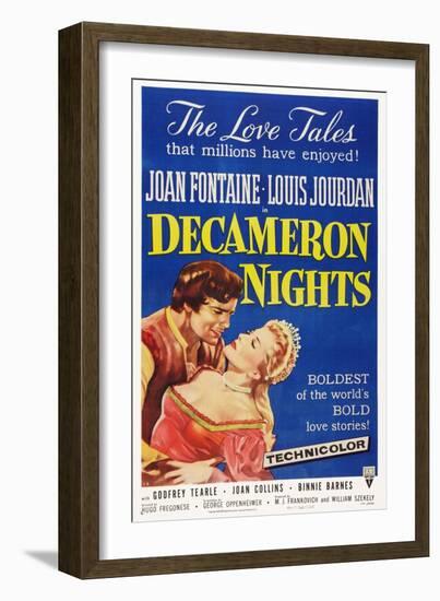 Decameron Nights, from Left: Louis Jourdan, Joan Fontaine, 1953-null-Framed Premium Giclee Print