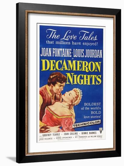 Decameron Nights, from Left: Louis Jourdan, Joan Fontaine, 1953-null-Framed Premium Giclee Print