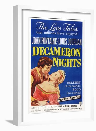 Decameron Nights, from Left: Louis Jourdan, Joan Fontaine, 1953-null-Framed Premium Giclee Print