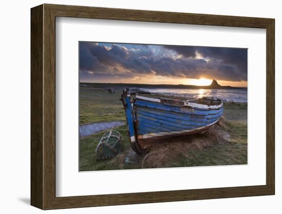 Decaying Fishing Boat on Holy Island at Dawn, with Lindisfarne Castle Beyond, Northumberland-Adam Burton-Framed Photographic Print