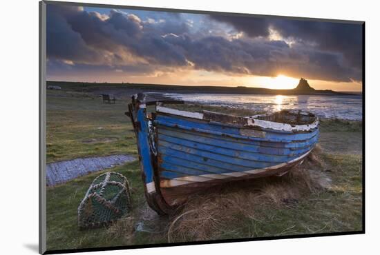 Decaying Fishing Boat on Holy Island at Dawn, with Lindisfarne Castle Beyond, Northumberland-Adam Burton-Mounted Photographic Print