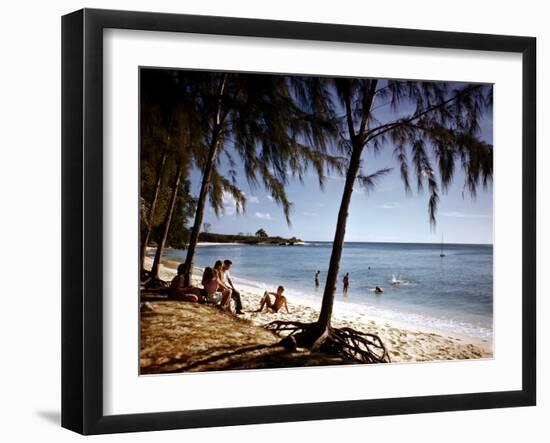 December 1946: Beach-Goers Relaxing and Swimming in the West Indies-Eliot Elisofon-Framed Photographic Print
