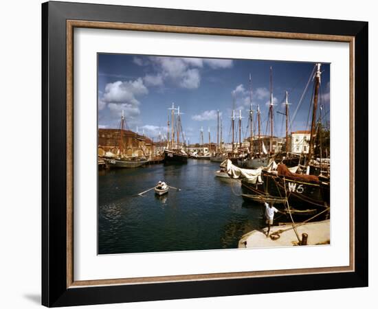 December 1946: Harbor Police in a Row Boat in Bridgetown Harbor, Barbados-Eliot Elisofon-Framed Photographic Print