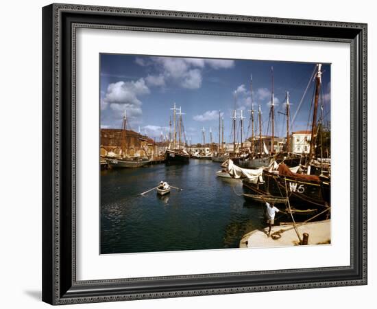 December 1946: Harbor Police in a Row Boat in Bridgetown Harbor, Barbados-Eliot Elisofon-Framed Photographic Print