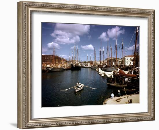 December 1946: Harbor Police in the Rowboat in Bridgetown Harbor, Barbados-Eliot Elisofon-Framed Photographic Print