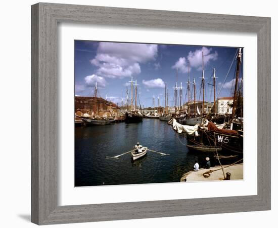 December 1946: Harbor Police in the Rowboat in Bridgetown Harbor, Barbados-Eliot Elisofon-Framed Photographic Print