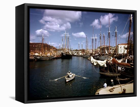 December 1946: Harbor Police in the Rowboat in Bridgetown Harbor, Barbados-Eliot Elisofon-Framed Premier Image Canvas