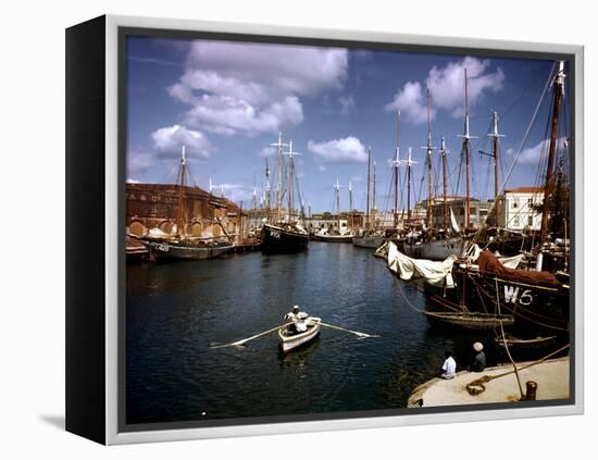 December 1946: Harbor Police in the Rowboat in Bridgetown Harbor, Barbados-Eliot Elisofon-Framed Premier Image Canvas