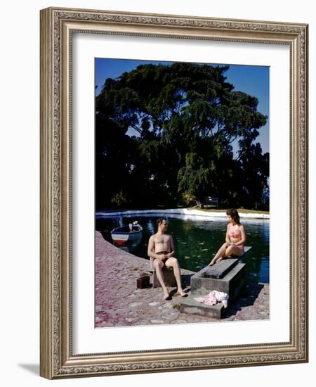 December 1946: Swimmers Relaxing by the Pool at Shaw Park Resort Hotel in Ocho Rios, Jamaica-Eliot Elisofon-Framed Photographic Print