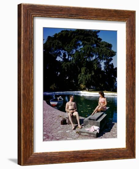 December 1946: Swimmers Relaxing by the Pool at Shaw Park Resort Hotel in Ocho Rios, Jamaica-Eliot Elisofon-Framed Photographic Print