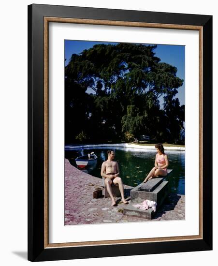 December 1946: Swimmers Relaxing by the Pool at Shaw Park Resort Hotel in Ocho Rios, Jamaica-Eliot Elisofon-Framed Photographic Print