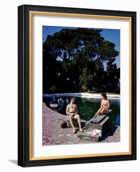 December 1946: Swimmers Relaxing by the Pool at Shaw Park Resort Hotel in Ocho Rios, Jamaica-Eliot Elisofon-Framed Photographic Print