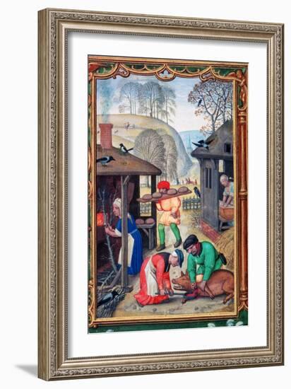 December, Slaughtering the Pig, 1520-Gerhard Hoornbach-Framed Giclee Print