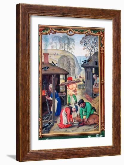 December, Slaughtering the Pig, 1520-Gerhard Hoornbach-Framed Giclee Print