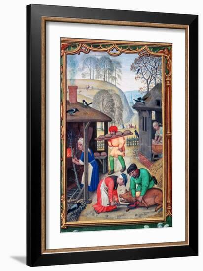 December, Slaughtering the Pig, 1520-Gerhard Hoornbach-Framed Giclee Print