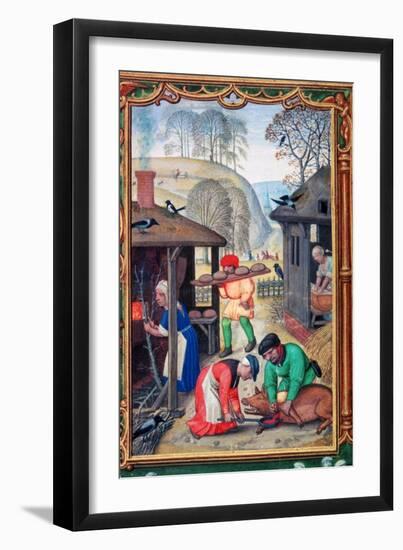 December, Slaughtering the Pig, 1520-Gerhard Hoornbach-Framed Giclee Print