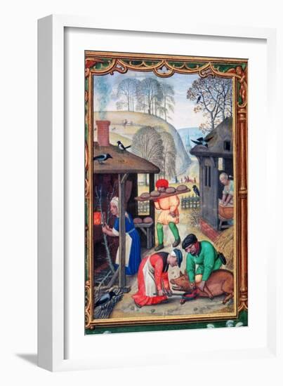 December, Slaughtering the Pig, 1520-Gerhard Hoornbach-Framed Giclee Print