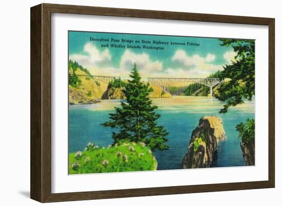 Deception Pass Bridge, Fidalgo and Whidby Islands - Deception Pass, WA-Lantern Press-Framed Art Print