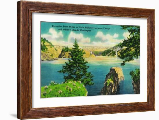 Deception Pass Bridge, Fidalgo and Whidby Islands - Deception Pass, WA-Lantern Press-Framed Art Print