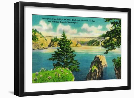 Deception Pass Bridge, Fidalgo and Whidby Islands - Deception Pass, WA-Lantern Press-Framed Art Print