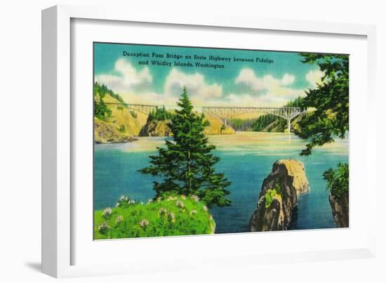Deception Pass Bridge, Fidalgo and Whidby Islands - Deception Pass, WA-Lantern Press-Framed Art Print