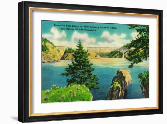 Deception Pass Bridge, Fidalgo and Whidby Islands - Deception Pass, WA-Lantern Press-Framed Art Print