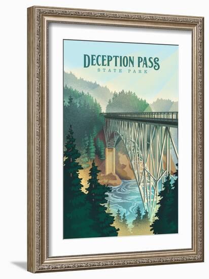 Deception Pass State Park, Washington - Lithograph - Lantern Press Artwork-Lantern Press-Framed Premium Giclee Print