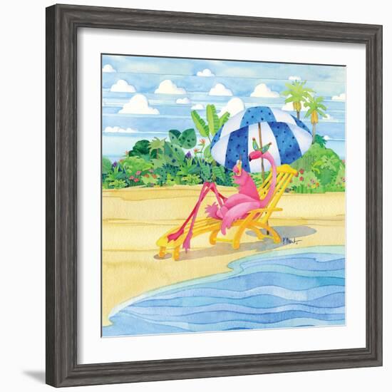 Deck Chair Flamingo-Paul Brent-Framed Art Print