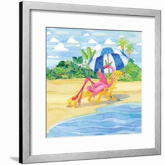 Deck Chair Flamingo-Paul Brent-Framed Art Print