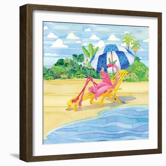 Deck Chair Flamingo-Paul Brent-Framed Art Print