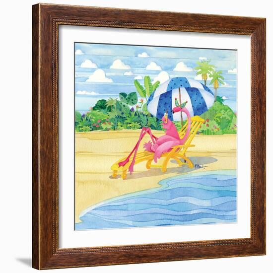 Deck Chair Flamingo-Paul Brent-Framed Art Print