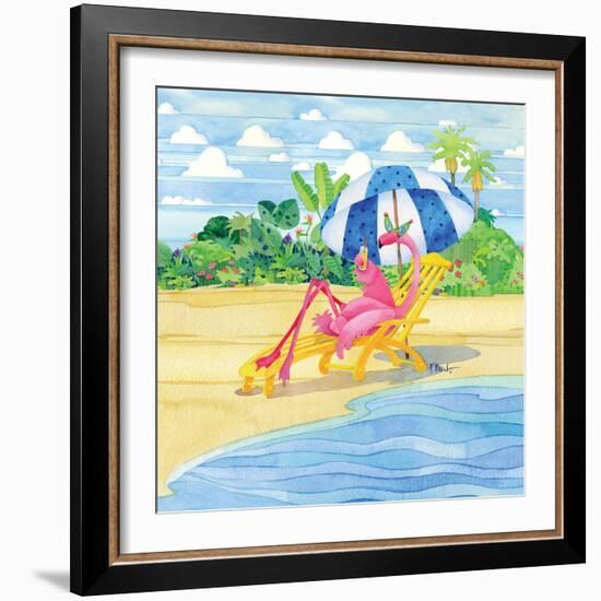 Deck Chair Flamingo-Paul Brent-Framed Art Print