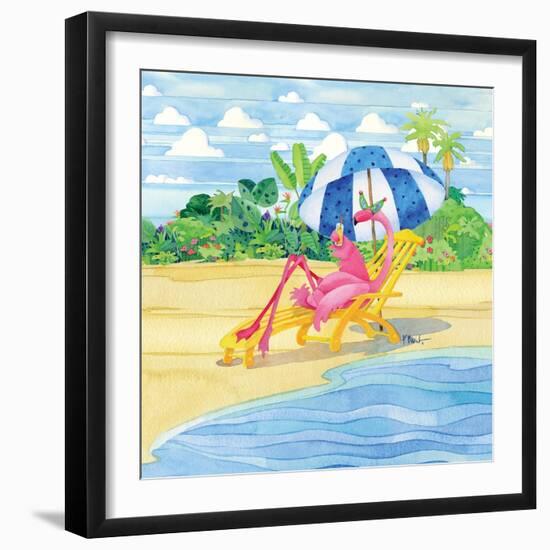 Deck Chair Flamingo-Paul Brent-Framed Art Print
