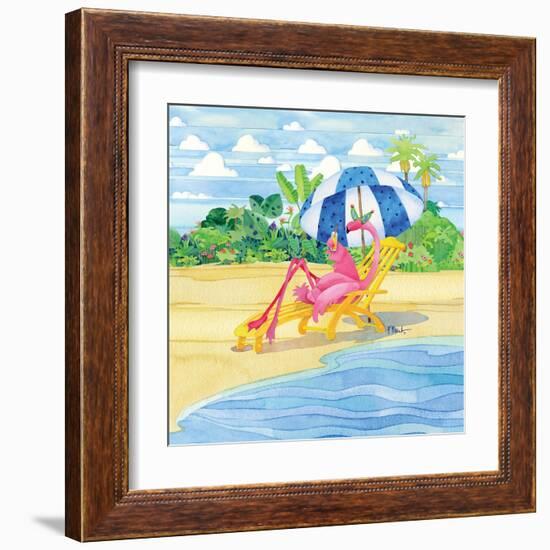 Deck Chair Flamingo-Paul Brent-Framed Art Print