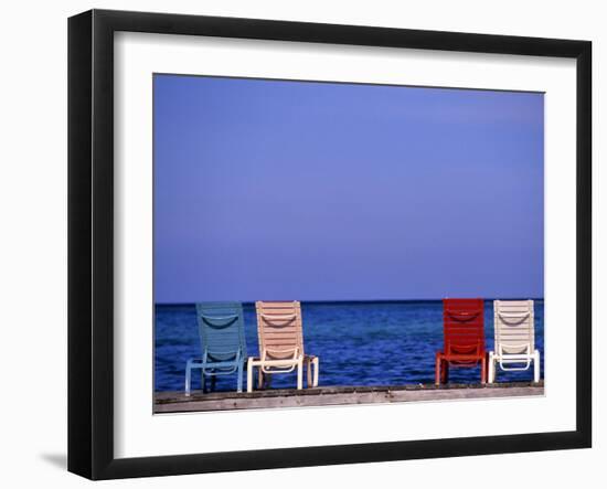 Deck Chairs, Ambergris Caye, Belize-Michael DeFreitas-Framed Photographic Print