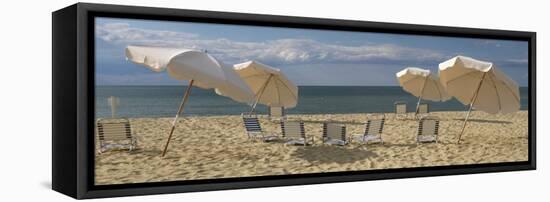 Deck Chairs and Beach Umbrellas on the Beach, Jetties Beach, Nantucket, Massachusetts, USA-null-Framed Premier Image Canvas