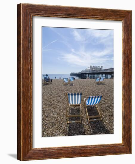 Deck Chairs and Pier, Brighton Beach, Brighton, Sussex, England, United Kingdom-Ethel Davies-Framed Photographic Print