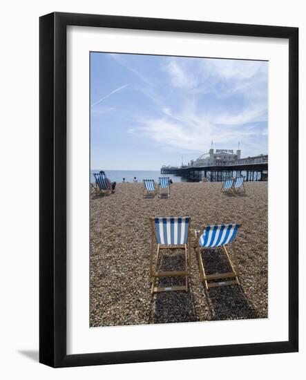 Deck Chairs and Pier, Brighton Beach, Brighton, Sussex, England, United Kingdom-Ethel Davies-Framed Photographic Print